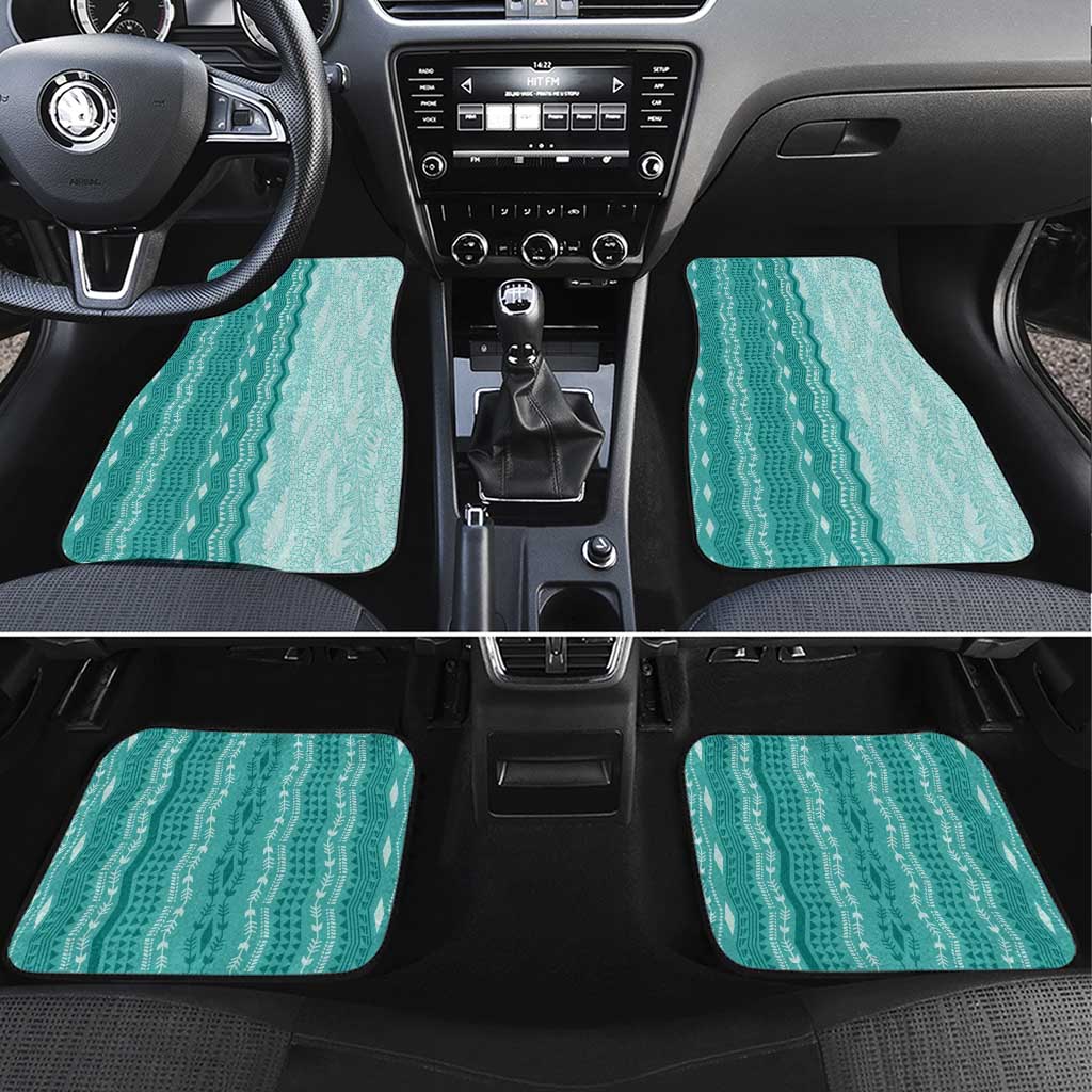 Vintage Teal Hawaiian Traditional Kapa Mix Flowers Lei Car Mats