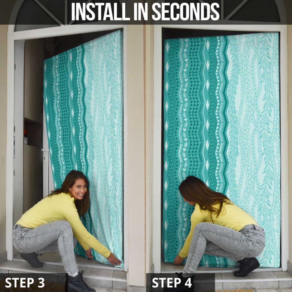 Vintage Teal Hawaiian Traditional Kapa Mix Flowers Lei Door Cover