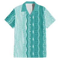 Vintage Teal Hawaiian Traditional Kapa Mix Flowers Lei Family Matching Off Shoulder Maxi Dress and Hawaiian Shirt LT7 Dad's Shirt - Short Sleeve Teal - Polynesian Pride