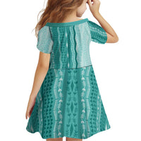 Vintage Teal Hawaiian Traditional Kapa Mix Flowers Lei Family Matching Off Shoulder Short Dress and Hawaiian Shirt LT7 - Polynesian Pride