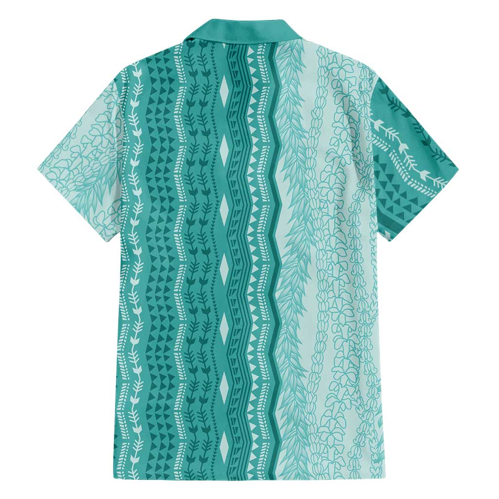 Vintage Teal Hawaiian Traditional Kapa Mix Flowers Lei Family Matching Summer Maxi Dress and Hawaiian Shirt LT7 - Polynesian Pride