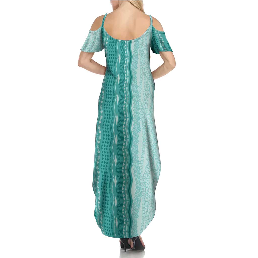 Vintage Teal Hawaiian Traditional Kapa Mix Flowers Lei Family Matching Summer Maxi Dress and Hawaiian Shirt LT7 - Polynesian Pride