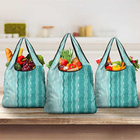 Vintage Teal Hawaiian Traditional Kapa Mix Flowers Lei Grocery Bag