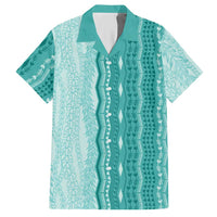 Vintage Teal Hawaiian Traditional Kapa Mix Flowers Lei Hawaiian Shirt