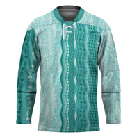 Vintage Teal Hawaiian Traditional Kapa Mix Flowers Lei Hockey Jersey