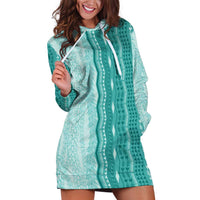 Vintage Teal Hawaiian Traditional Kapa Mix Flowers Lei Hoodie Dress LT7 Teal - Polynesian Pride