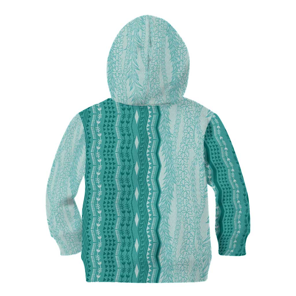 Vintage Teal Hawaiian Traditional Kapa Mix Flowers Lei Kid Hoodie