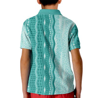 Vintage Teal Hawaiian Traditional Kapa Mix Flowers Lei Kid Polo Shirt