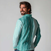 Vintage Teal Hawaiian Traditional Kapa Mix Flowers Lei Long Sleeve Polo Shirt LT7 - Polynesian Pride