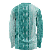 Vintage Teal Hawaiian Traditional Kapa Mix Flowers Lei Long Sleeve Shirt