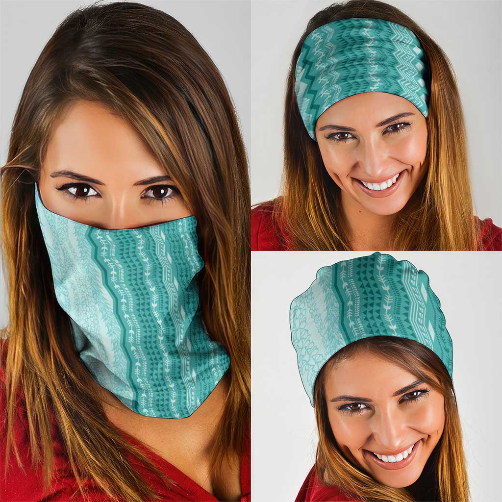 Vintage Teal Hawaiian Traditional Kapa Mix Flowers Lei Neck Gaiter
