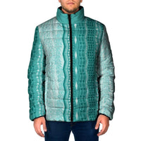 Vintage Teal Hawaiian Traditional Kapa Mix Flowers Lei Padded Jacket LT7 Men Teal - Polynesian Pride