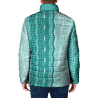 Vintage Teal Hawaiian Traditional Kapa Mix Flowers Lei Padded Jacket LT7 - Polynesian Pride