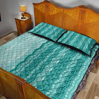 Vintage Teal Hawaiian Traditional Kapa Mix Flowers Lei Quilt Bed Set