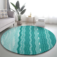 Vintage Teal Hawaiian Traditional Kapa Mix Flowers Lei Round Carpet