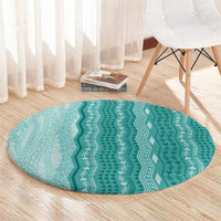 Vintage Teal Hawaiian Traditional Kapa Mix Flowers Lei Round Carpet