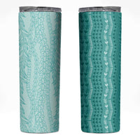 Vintage Teal Hawaiian Traditional Kapa Mix Flowers Lei Skinny Tumbler LT7 Teal - Polynesian Pride
