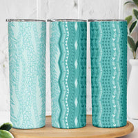 Vintage Teal Hawaiian Traditional Kapa Mix Flowers Lei Skinny Tumbler LT7 - Polynesian Pride