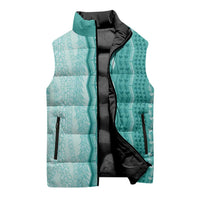 Vintage Teal Hawaiian Traditional Kapa Mix Flowers Lei Sleeveless Puffer Jacket