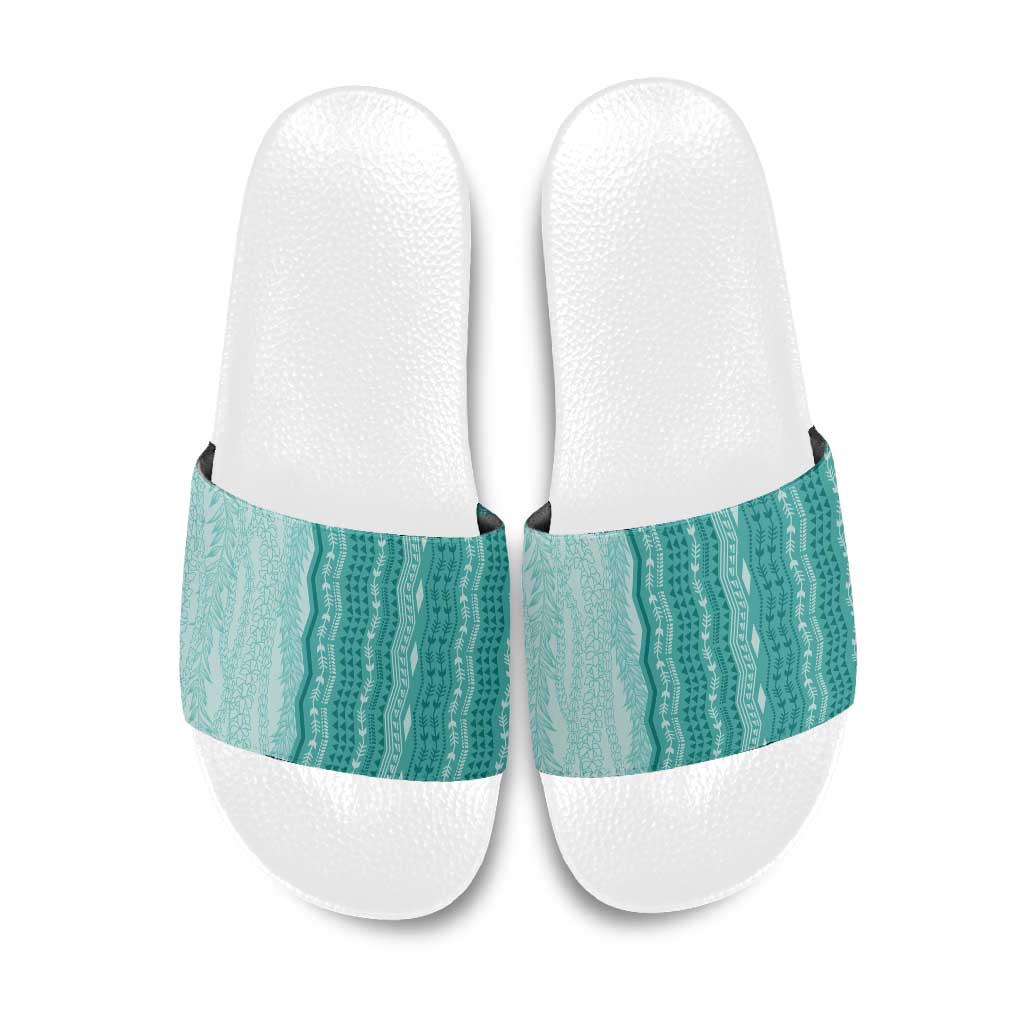 Vintage Teal Hawaiian Traditional Kapa Mix Flowers Lei Slide Sandals LT7 Teal - Polynesian Pride