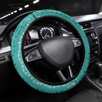 Vintage Teal Hawaiian Traditional Kapa Mix Flowers Lei Steering Wheel Cover