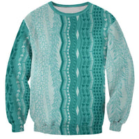 Vintage Teal Hawaiian Traditional Kapa Mix Flowers Lei Sweatshirt