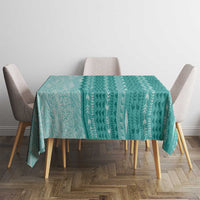 Vintage Teal Hawaiian Traditional Kapa Mix Flowers Lei Tablecloth