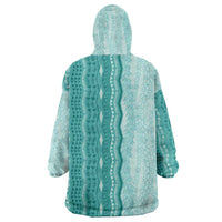 Vintage Teal Hawaiian Traditional Kapa Mix Flowers Lei Wearable Blanket Hoodie LT7 - Polynesian Pride