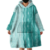Vintage Teal Hawaiian Traditional Kapa Mix Flowers Lei Wearable Blanket Hoodie LT7 - Polynesian Pride