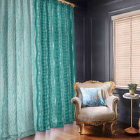 Vintage Teal Hawaiian Traditional Kapa Mix Flowers Lei Window Curtain