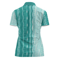 Vintage Teal Hawaiian Traditional Kapa Mix Flowers Lei Women Polo Shirt LT7 - Polynesian Pride