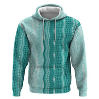 Vintage Teal Hawaiian Traditional Kapa Mix Flowers Lei Zip Hoodie