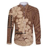 Samoa Women's Day Family Matching Tank Maxi Dress and Hawaiian Shirt Tiale Flower Mix Siapo Tapa LT7 Dad's Shirt - Long Sleeve Beige - Polynesian Pride