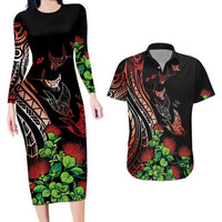 Aloha Hawaii Manta Rays Couples Matching Long Sleeve Bodycon Dress and Hawaiian Shirt Red Ohia Lehua LT7 Red - Polynesian Pride