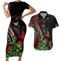 Aloha Hawaii Manta Rays Couples Matching Short Sleeve Bodycon Dress and Hawaiian Shirt Red Ohia Lehua LT7 Red - Polynesian Pride