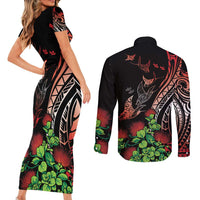 Aloha Hawaii Manta Rays Couples Matching Short Sleeve Bodycon Dress and Long Sleeve Button Shirt Red Ohia Lehua LT7 - Polynesian Pride