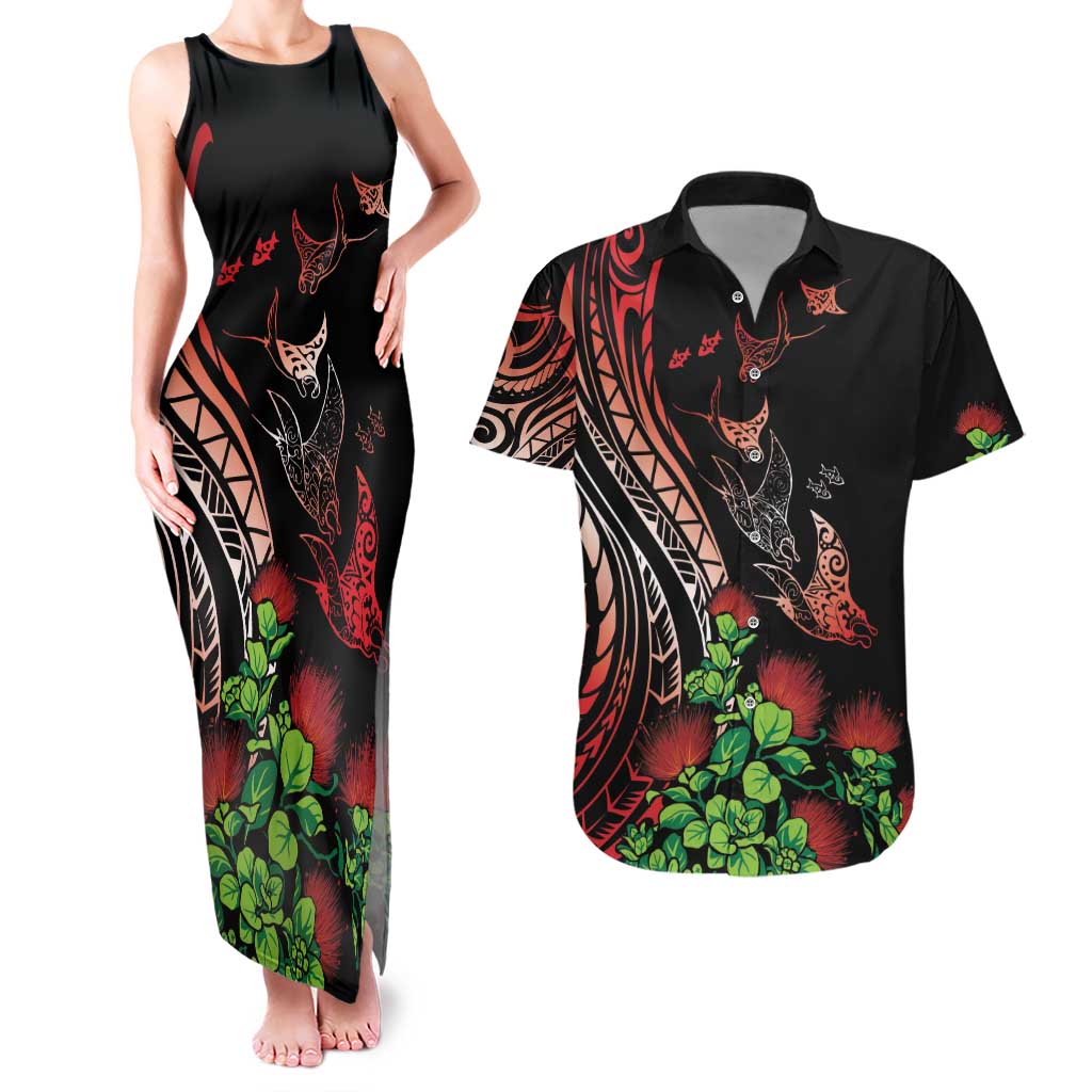Aloha Hawaii Manta Rays Couples Matching Tank Maxi Dress and Hawaiian Shirt Red Ohia Lehua LT7 Red - Polynesian Pride