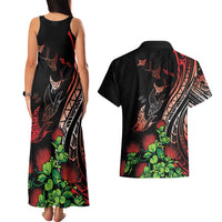 Aloha Hawaii Manta Rays Couples Matching Tank Maxi Dress and Hawaiian Shirt Red Ohia Lehua LT7 - Polynesian Pride