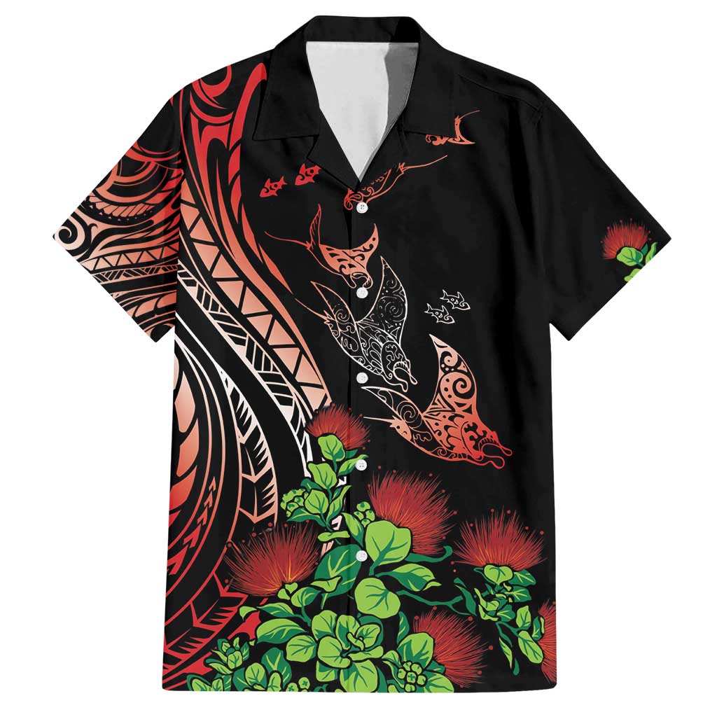 Aloha Hawaii Manta Rays Family Matching Long Sleeve Bodycon Dress and Hawaiian Shirt Red Ohia Lehua LT7 Dad's Shirt - Short Sleeve Red - Polynesian Pride