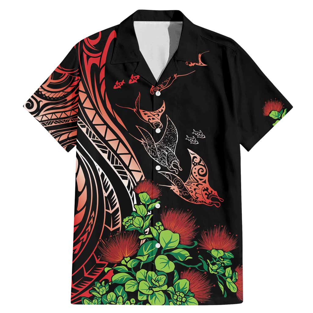 Aloha Hawaii Manta Rays Family Matching Mermaid Dress and Hawaiian Shirt Red Ohia Lehua LT7 Dad's Shirt - Short Sleeve Red - Polynesian Pride