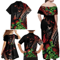 Aloha Hawaii Manta Rays Family Matching Off Shoulder Maxi Dress and Hawaiian Shirt Red Ohia Lehua LT7 - Polynesian Pride