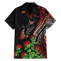 Aloha Hawaii Manta Rays Family Matching Off Shoulder Maxi Dress and Hawaiian Shirt Red Ohia Lehua LT7 - Polynesian Pride