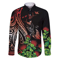 Aloha Hawaii Manta Rays Family Matching Off Shoulder Short Dress and Hawaiian Shirt Red Ohia Lehua LT7 Dad's Shirt - Long Sleeve Red - Polynesian Pride