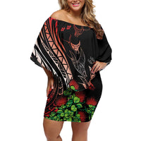 Aloha Hawaii Manta Rays Family Matching Off Shoulder Short Dress and Hawaiian Shirt Red Ohia Lehua LT7 Mom's Dress Red - Polynesian Pride