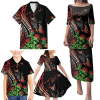 Aloha Hawaii Manta Rays Family Matching Puletasi and Hawaiian Shirt Red Ohia Lehua LT7 - Polynesian Pride
