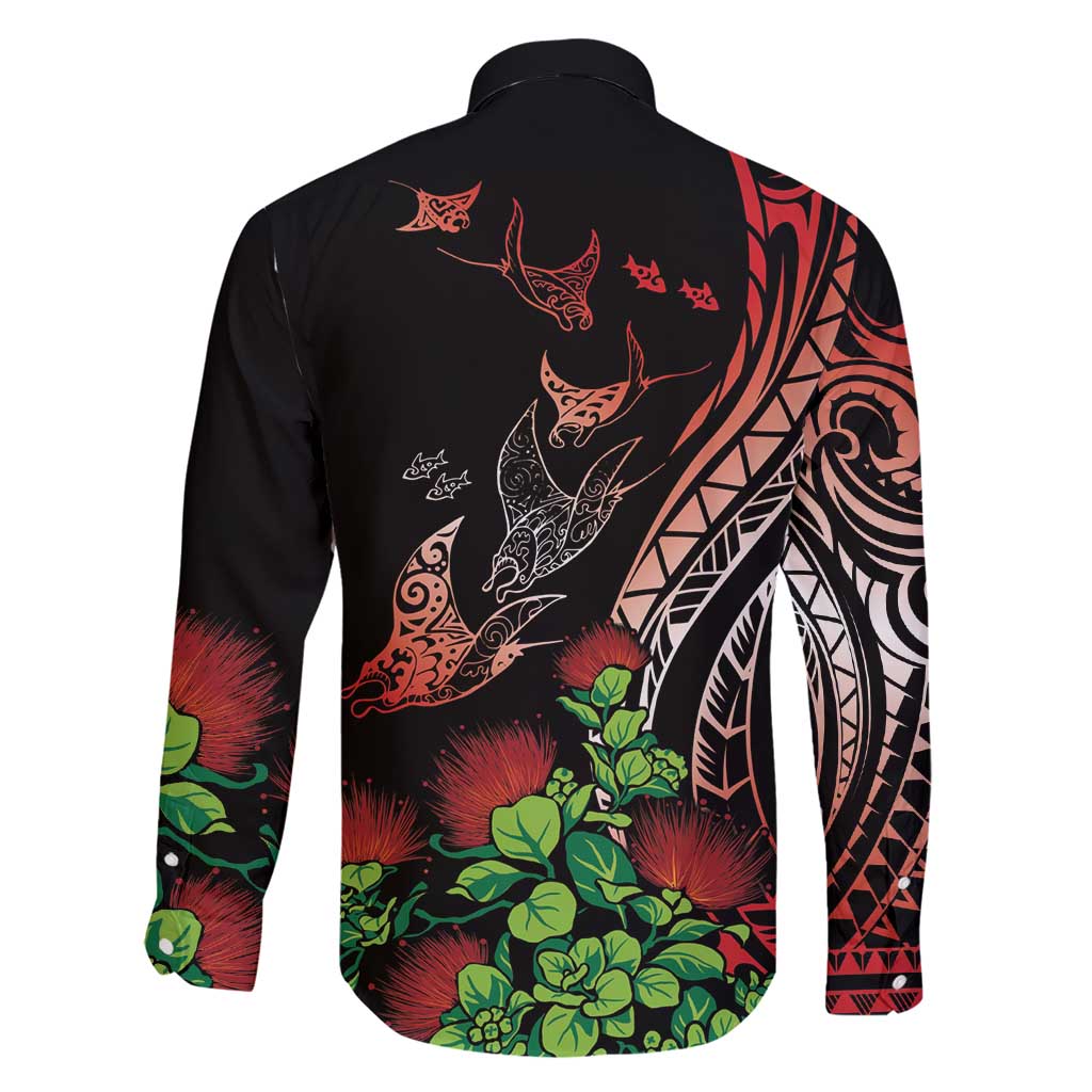 Aloha Hawaii Manta Rays Family Matching Short Sleeve Bodycon Dress and Hawaiian Shirt Red Ohia Lehua LT7 - Polynesian Pride