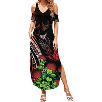 Aloha Hawaii Manta Rays Family Matching Summer Maxi Dress and Hawaiian Shirt Red Ohia Lehua LT7 Mom's Dress Red - Polynesian Pride