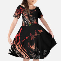 Aloha Hawaii Manta Rays Family Matching Tank Maxi Dress and Hawaiian Shirt Red Ohia Lehua LT7 Daughter's Dress Red - Polynesian Pride
