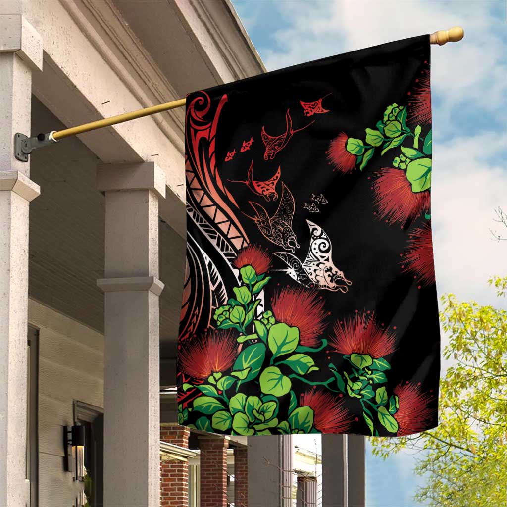 Aloha Hawaii Manta Rays Garden Flag Red Ohia Lehua LT7 House Flag Red - Polynesian Pride
