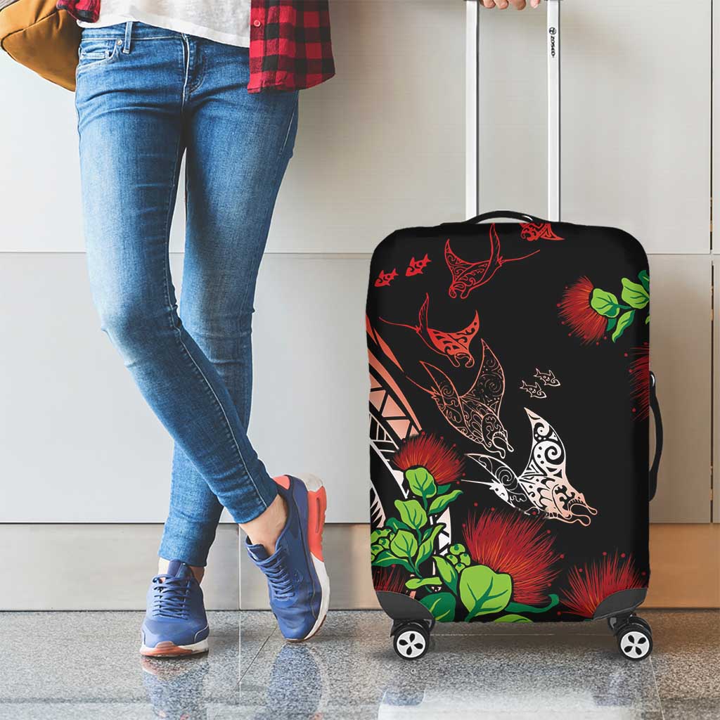 Aloha Hawaii Manta Rays Luggage Cover Red Ohia Lehua